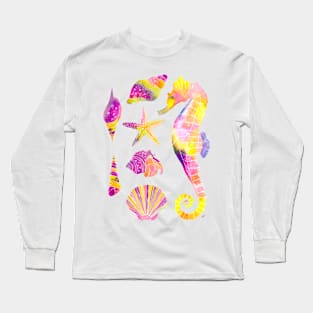 Watercolor Under the Sea Pattern - Retro Purple Long Sleeve T-Shirt